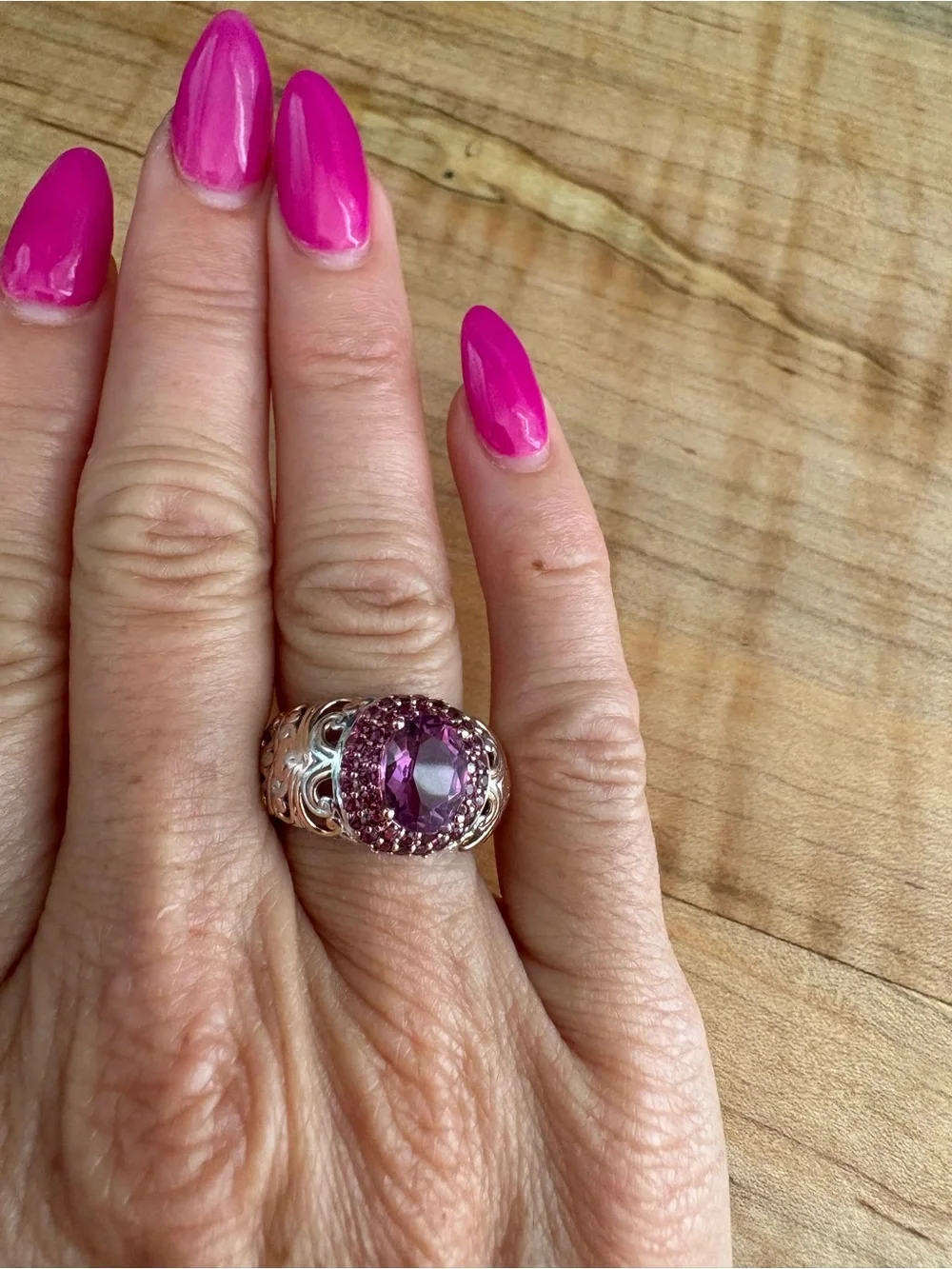 Pink CZ ring with vermeil gold over 925 sterling silver size 7.75